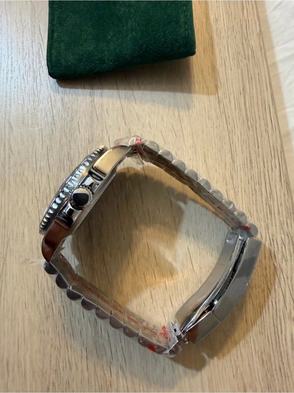 Seiko mod Men's Stainless Steel GMT Watch with Black and Red Bezel